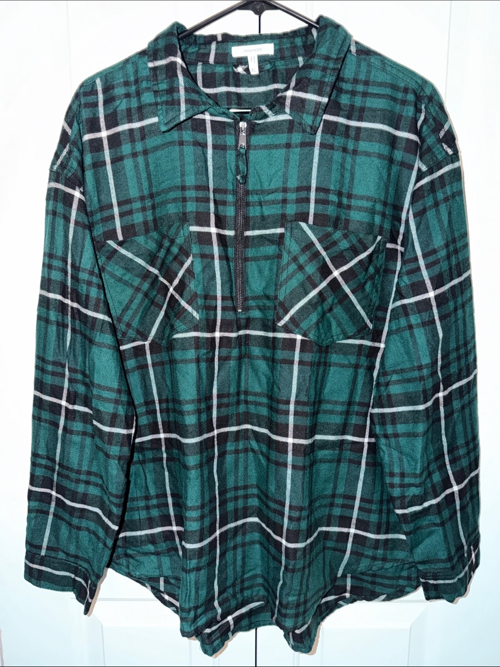 Maurices Green Plaid Half-Zip Flannel Shirt